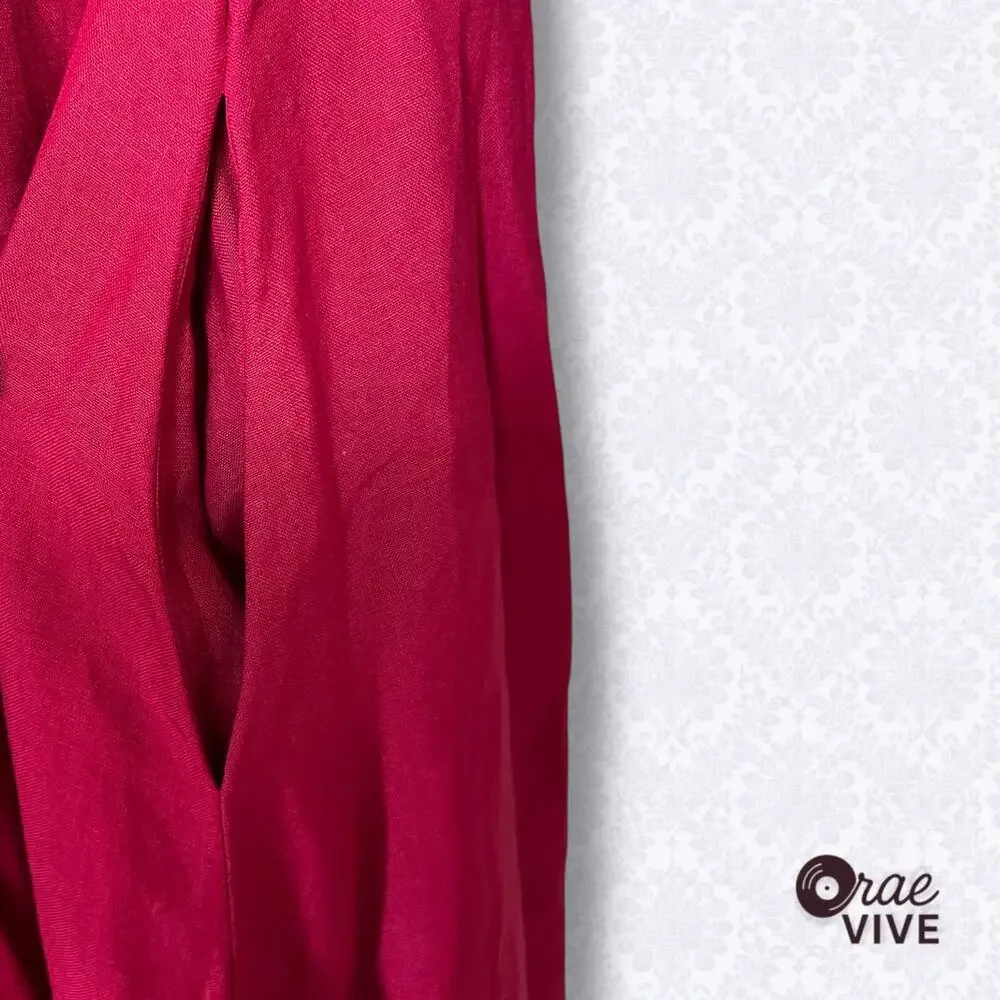 Son de Flor M Baltic Linen Midi Dress Marsala Red Long Sleeve Pockets - Picture 5 of 8